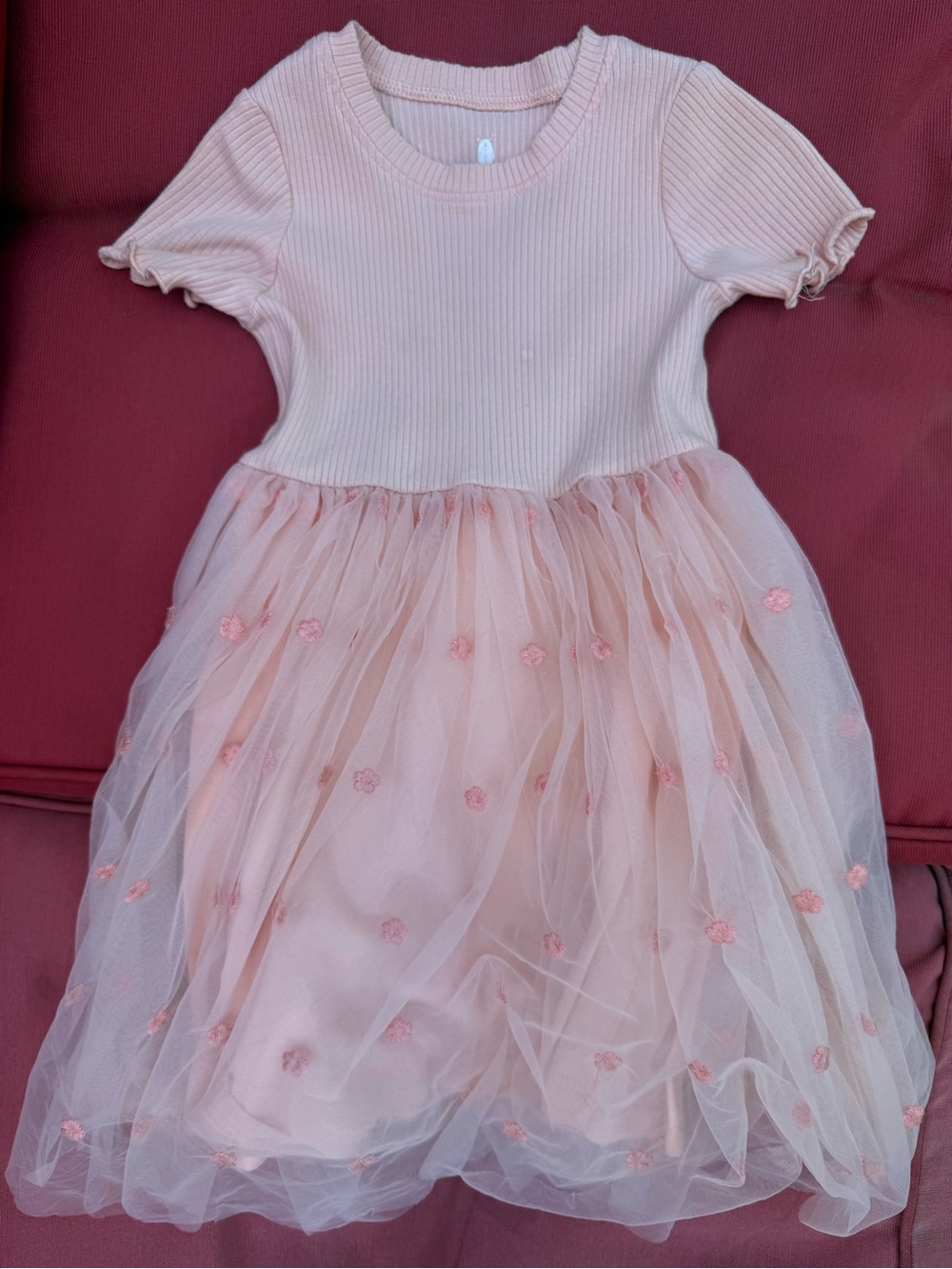 Little Earth Blush Pink Ribbed Bodice Tulle Dress